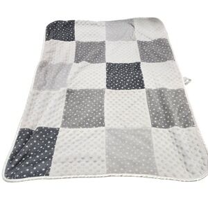 JUST BORN Gray White Stars Patchwork Minky Dot Sherpa Baby Blanket